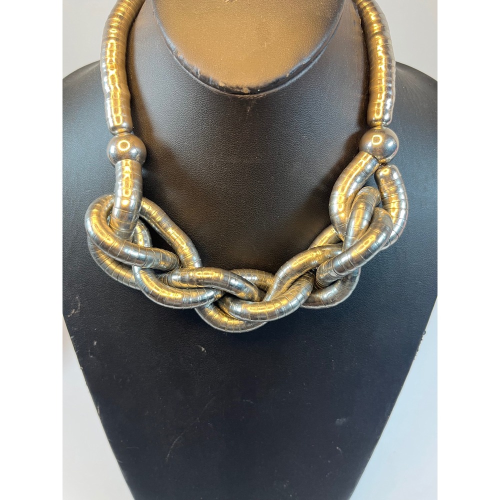 Chunky Silver Knot Statement Necklace Industrial Omega Chain Bold Nautical Link